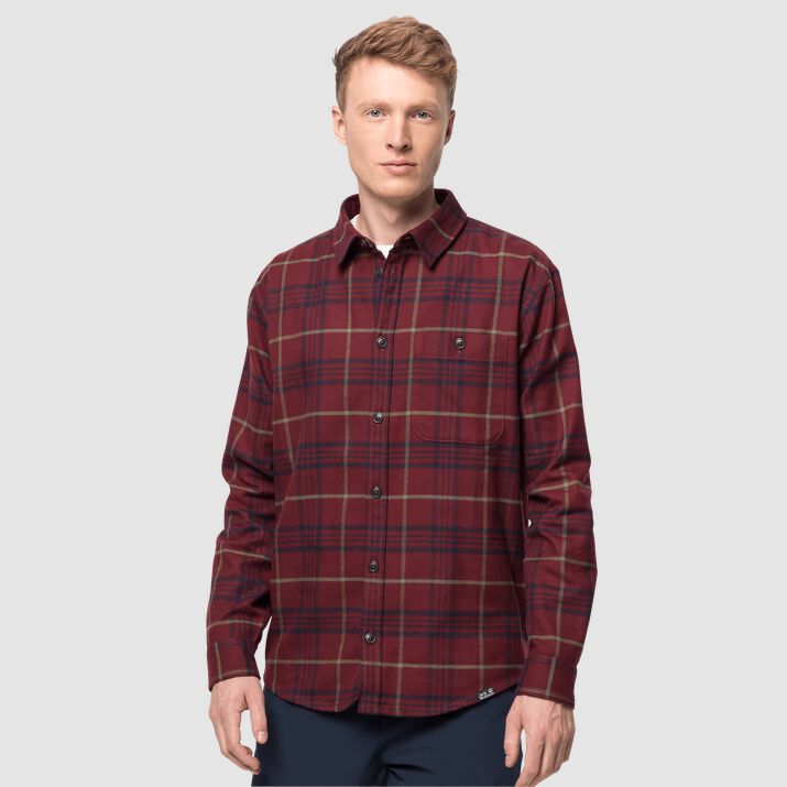 Camisa Manga Larga Jack Wolfskin Cabin View Hombre Marrom Oscuro Rojos Mexico-1784239